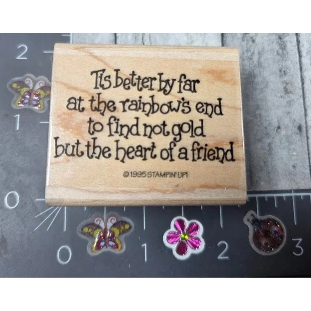 Stampin' Up! Tis Better By Far Rainbows Find Gold Friend Rubber Stamp Wood #i57